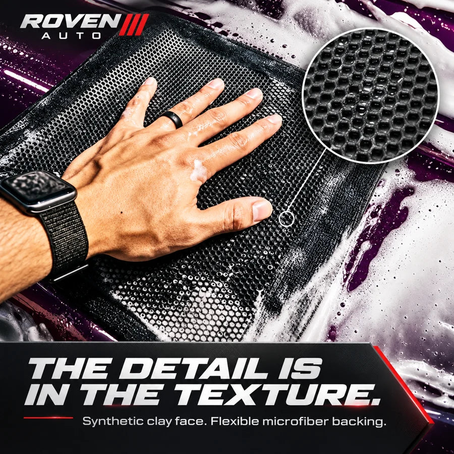 Close view of the synthetic clay texture and microfiber border