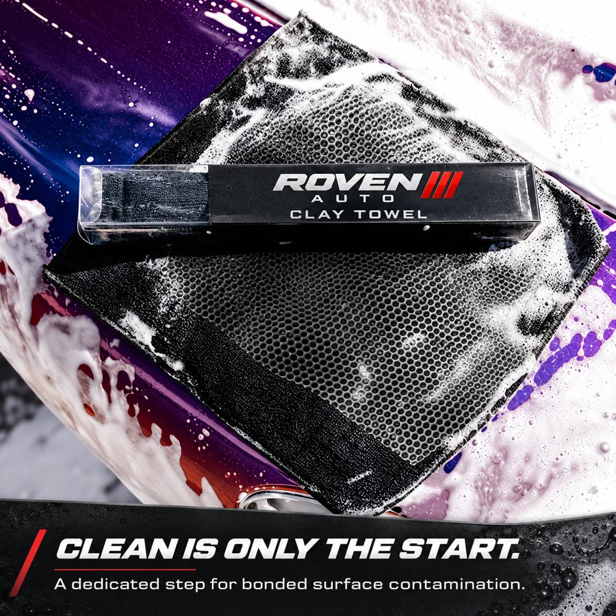 Roven Auto towel and packaging on freshly washed paint